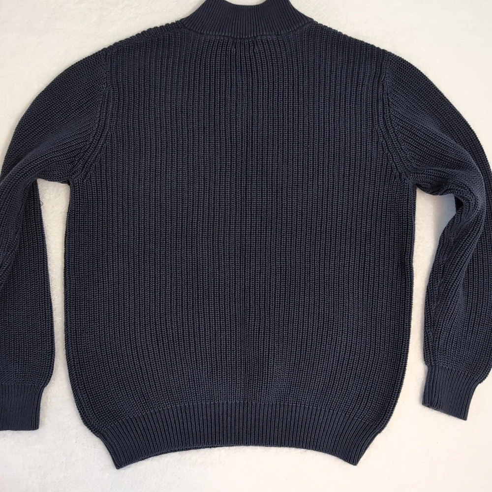 LL Bean Blue 1/4 Button Ribbed‎ Henley Pullover Knit Sweater Mens LT Cotton Ragg